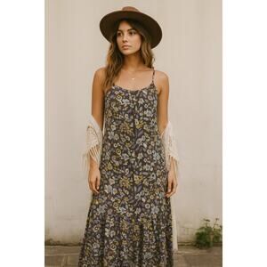 Melloday Floral Maxi Dress Size M Boho Tiered Spaghetti Strap